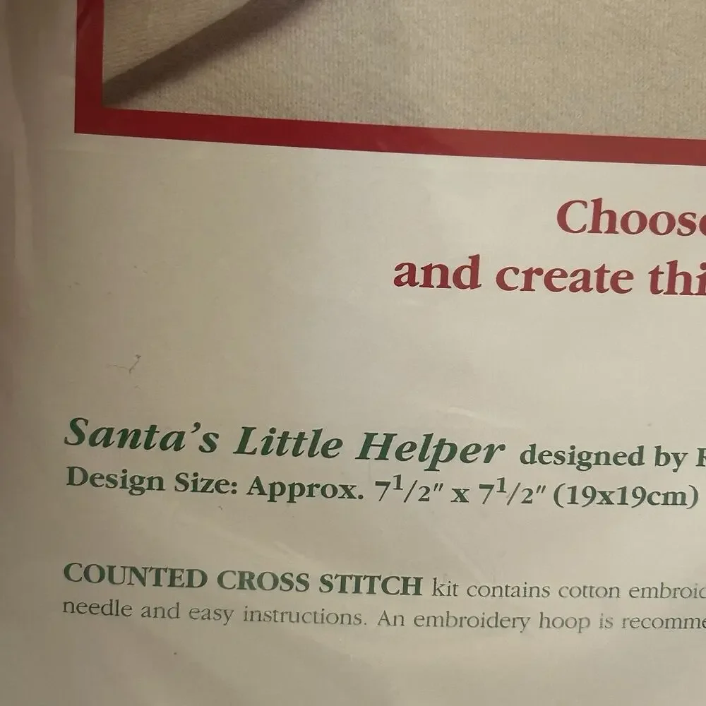 Dimensions Counted Cross Kit Santa’s Little Helper Waste Canvas Design Vtg 1995